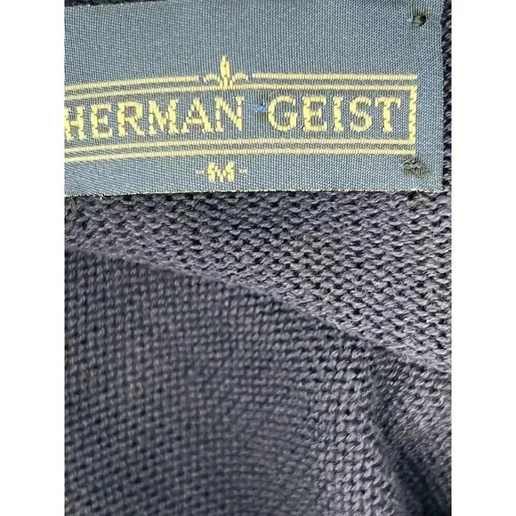 VINTAGE HERMAN GEIST EMBORIDERED PLAID CASTLE COTTON NAVY BLUE SWEATER MEDIUM - Picture 6 of 8